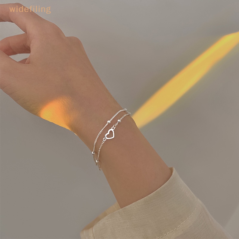Vòng Tay Hai Lớp Mặt Hình Trái Tim Bằng Bạc Thanh Lịch Cho Nữ