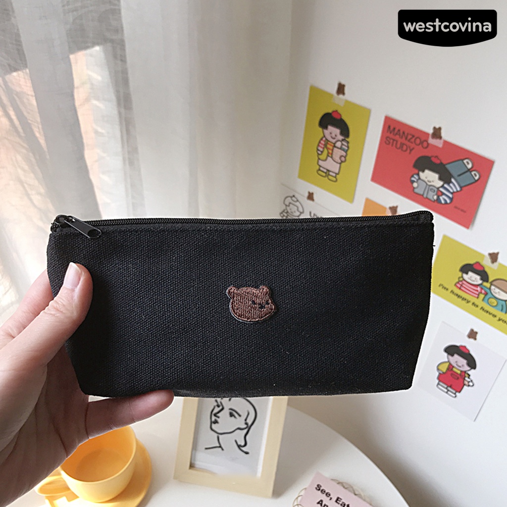 [WSTN]✎Túi Đựng Bút Thêu Họa Tiết Gấu Hoạt Hình Chống Bụi Bẩn Tiện Dụng Cho Cặp Đôi