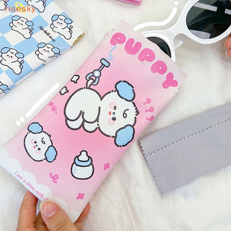 Hộp Đựng Mắt Kính Bằng Da PU Họa Tiết Hoạt Hình Chú Chó Dễ Thương Tiện Dụng Cho Học Sinh