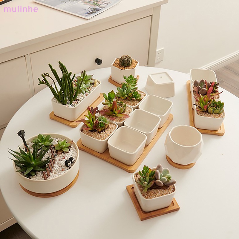 Chậu Hoa Sứ Trắng Hình Tròn / Chữ Nhật Thiết Kế Đơn Giản Tiện Dụng