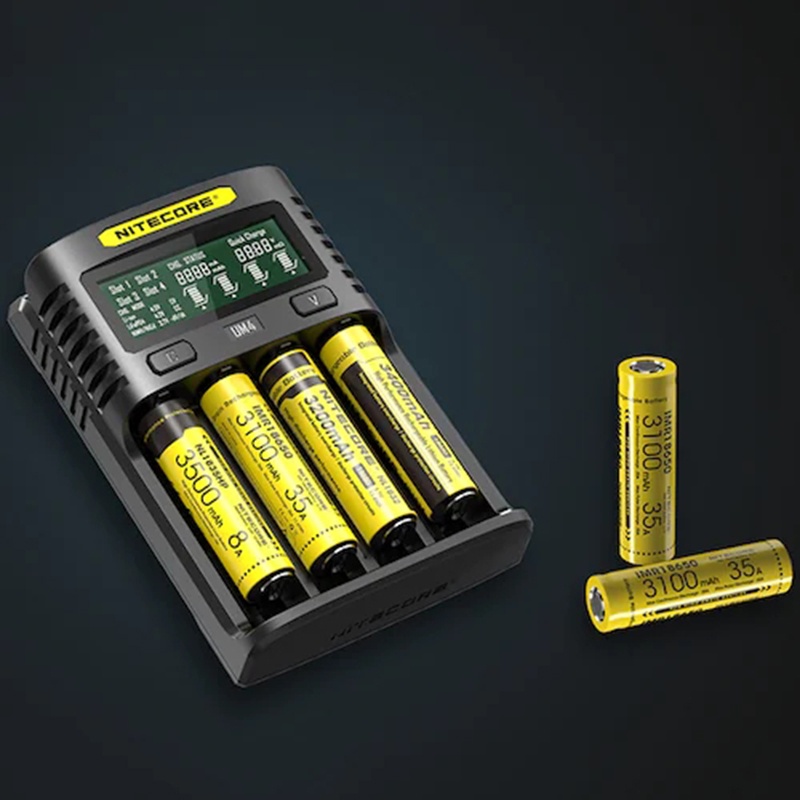 Bộ Sạc Pin Thông Minh NITECORE UM4 UM2 C4 VC4 LCD Cho Li-ion / IMR / INR / ICR / LiFePO4 18650 14500 26650 AA 3.7 1.2V 1.5V Pin D4