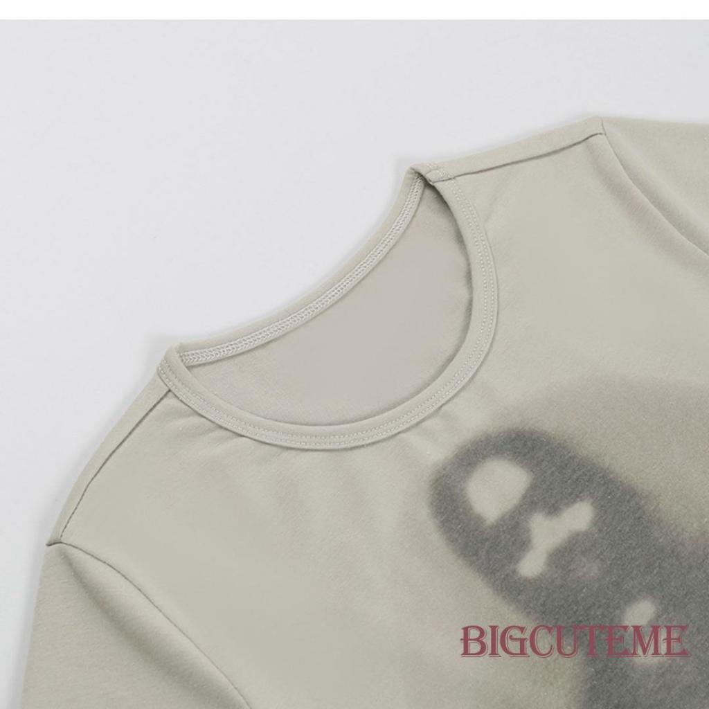 Áo Thun Tay Ngắn Cổ Tròn In Hình Chân Dung Phong Cách Đường Phố Cho Nữ