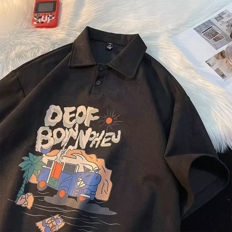 Bộ Áo Thun polo Tay Ngắn Phối Quần Short Da Lộn Thời Trang Đường Phố Mỹ Chất Lượng Cao Cho Nam