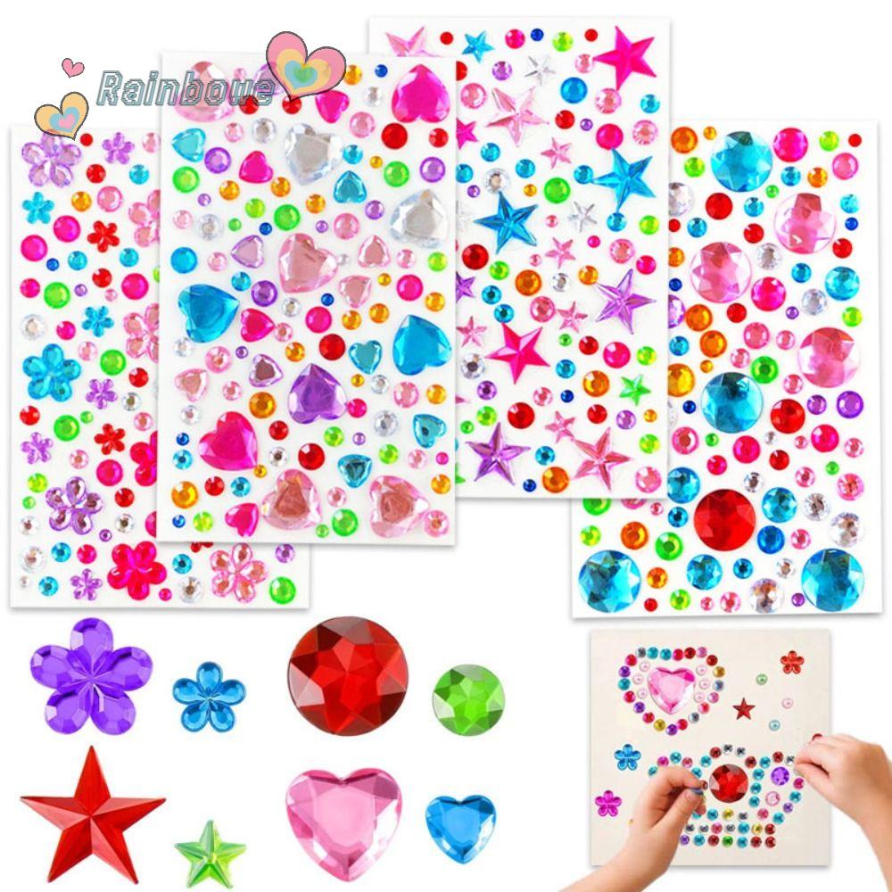 RAINBOW Bộ 4 Tấm Sticker Đá Quý 3D Bằng Acrylic Lấp Lánh Dễ Thương Tự Dính Trang Sức Thủ Công Cho Nữ