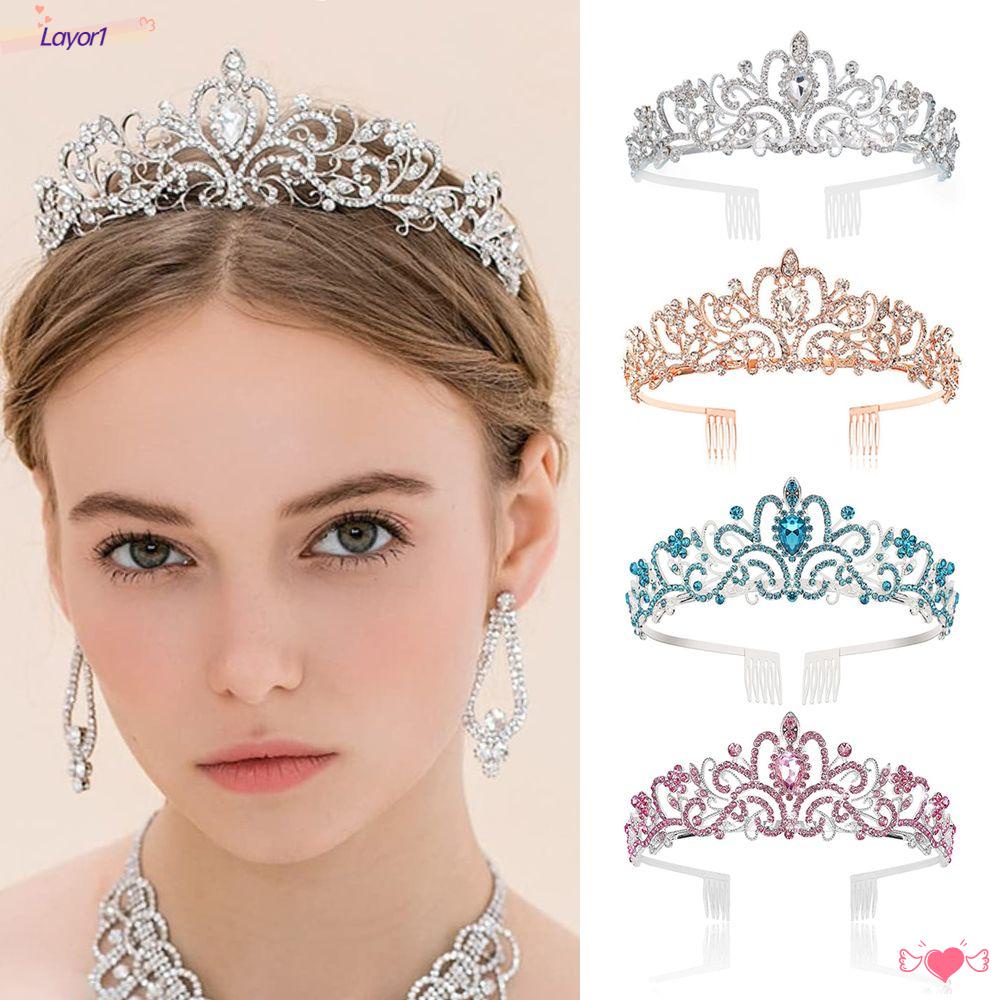 LAYOR1 Vương Miện Cài Tóc Đính Kim Cương Giả Bằng Bạc Kiểu Công Chúa Cho Nữ