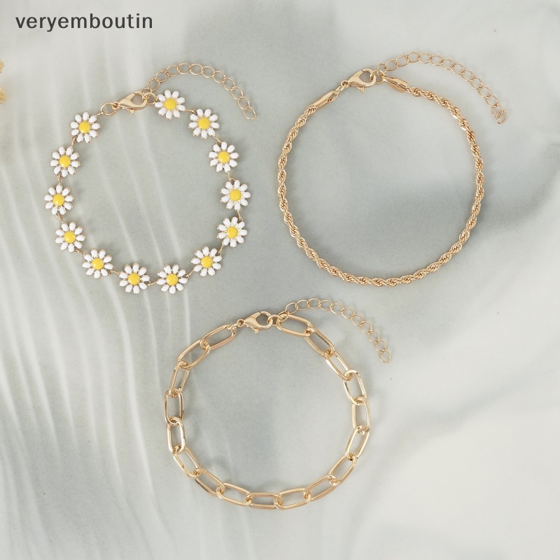 Bộ 3 Vòng Tay Họa Tiết Hoa Cúc Thời Trang Có Thể Điều Chỉnh Cho Nữ