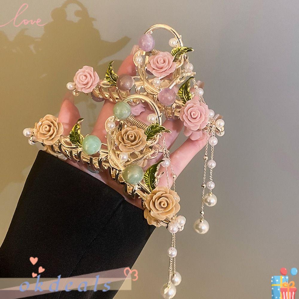 OKDEALS Kẹp Tóc Tua Rua Bằng Kim Loại Hình Hoa Lá Xinh Xắn Cho Nữ