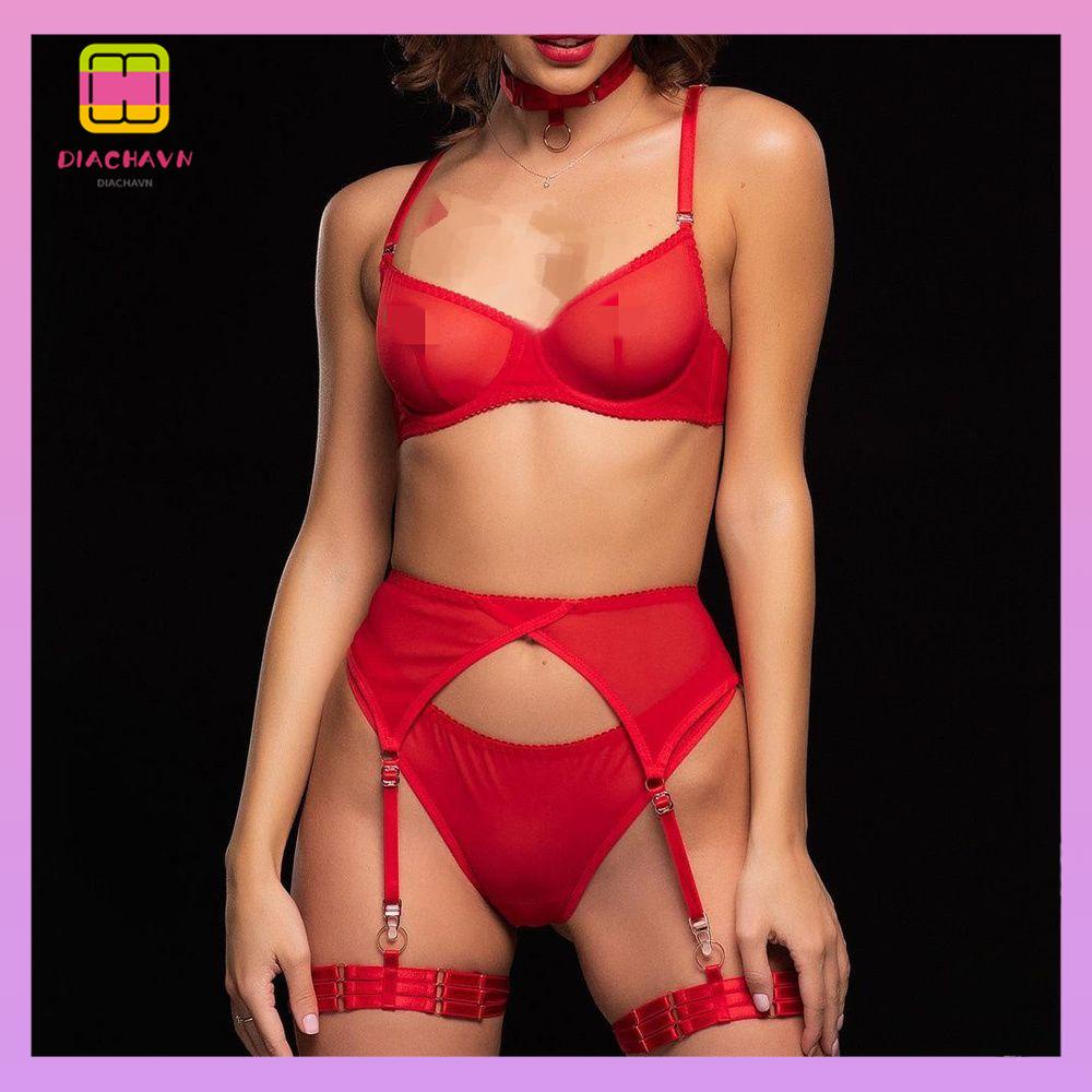 DIACHAVN Quần Lót Ren Hoa Trong Suốt Kèm Nịt Bít Tất Thiết Kế Quyến Rũ Cho Phái Nữ