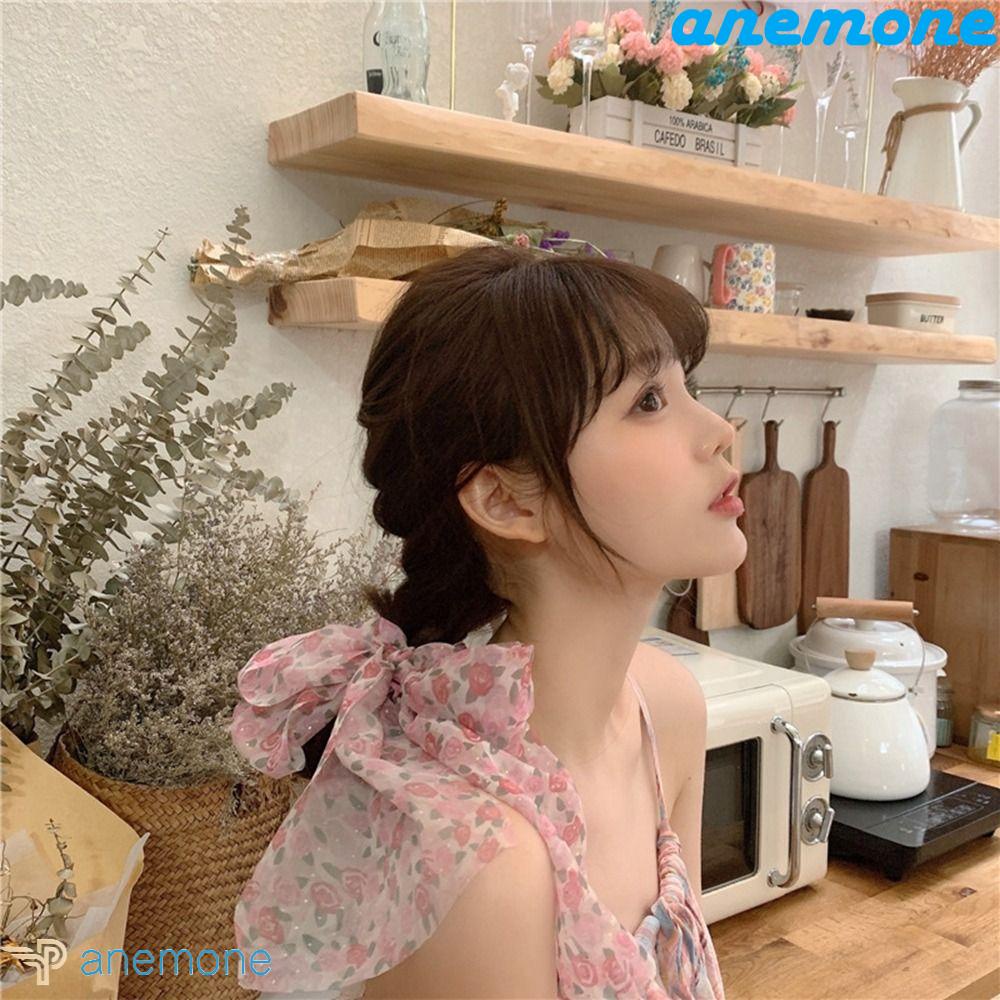 ANEMONE Dây Cột Tóc Thắt Nơ In Họa Tiết Dễ Thương Phong Cách Hàn Quốc Cho Nữ