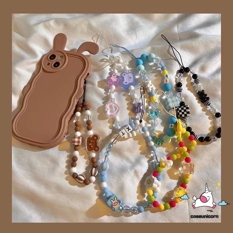 Dây Xích Xỏ Hạt Hình Gấu / Thỏ Mặt Cười / Trái Tim Hoạt Hình Dễ Thương Thông Dụng Gắn Điện Thoại / Móc Khóa