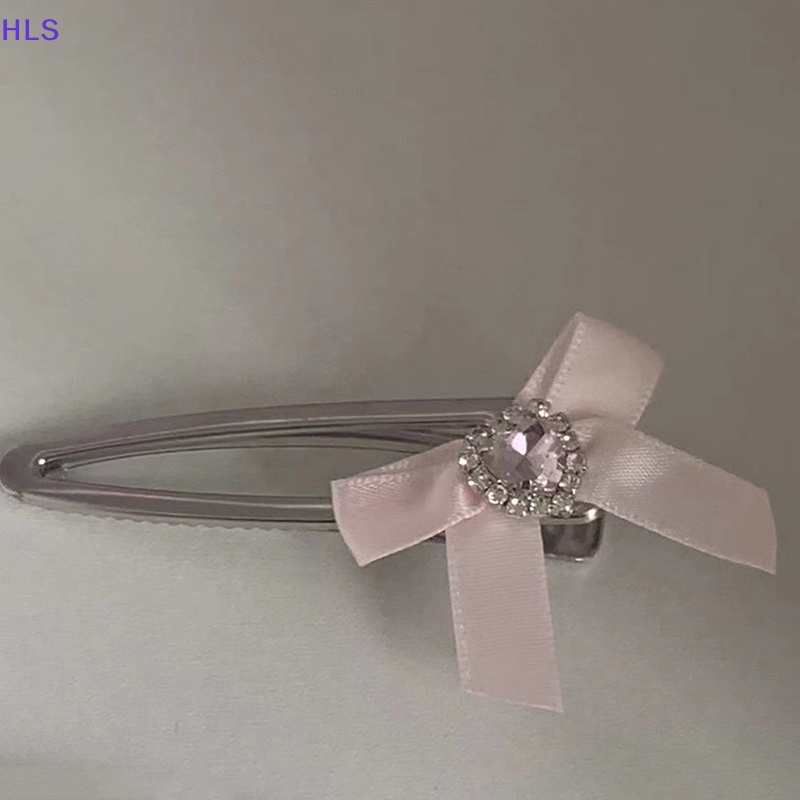 Kẹp Tóc Kim Loại Hình Nơ Đính Pha Lê Xanh Dương / Hồng Phong Cách Gothic Dễ Thương Thời Trang Cho Nữ Y2K