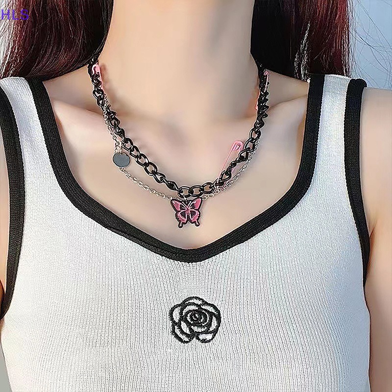 [HLS] Vòng Cổ Dây Xích Y2K Mặt Hình Bướm Hồng Ngọt Ngào Cá Tính Thời Trang Dành Cho Nữ