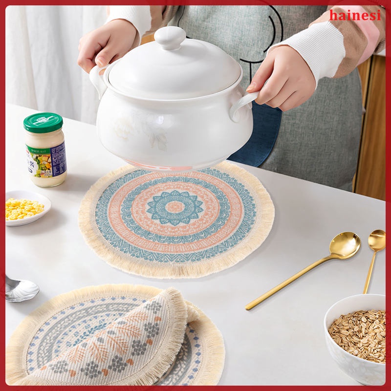 Bộ 4 Tấm Lót Bàn Ăn Hình Tròn Phong Cách Boho Độc Đáo Trang Trí Nhà Cửa