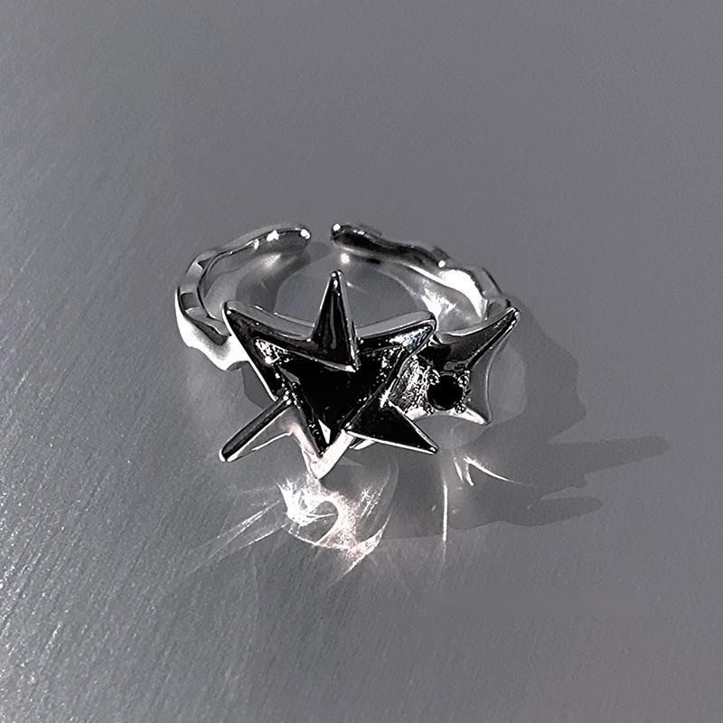 Nhẫn Hở Hình Ngôi Sao Màu Đen Đính Đá Zircon Thời Trang Cho Nam Và Nữ