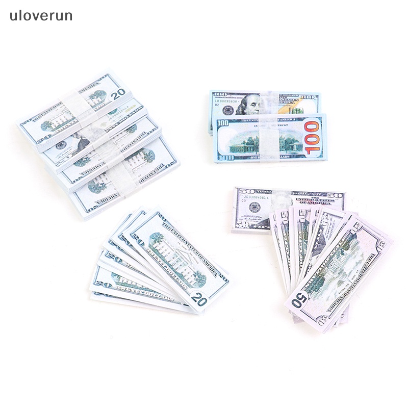 Set 100 Tờ Tiền Đô La 5 / 10 / 20 / 50 / 100 Trang Trí Nhà Búp Bê Tỉ Lệ 1: 12