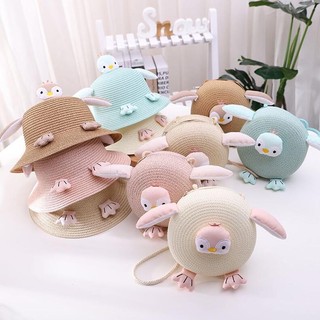 Mũ cói đi biển hình chim cánh cụt dễ thương cho bé