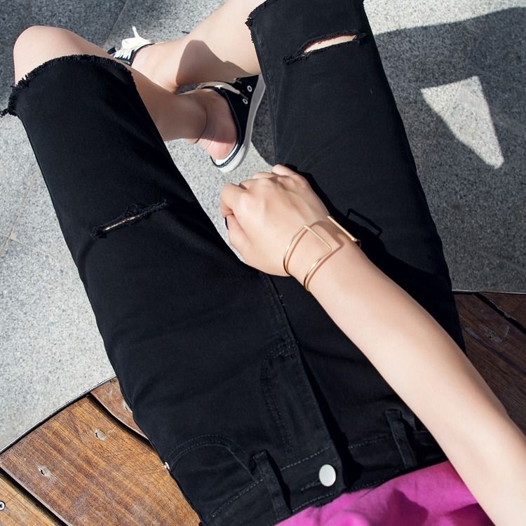 Quần Short Denim Lưng Cao Dáng Ôm Thiết Kế Rách Thời Trang Cá Tính Cho Nữ Mi