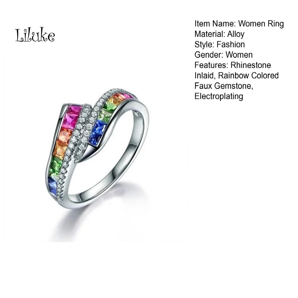 Nhẫn Hợp Kim Trang Trí Đá Màu Cầu Vồng Xinh Xắn Cho Nữ
