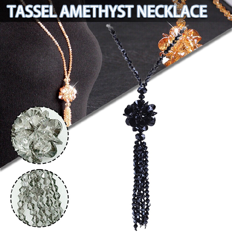 Boho Pendant Beaded Long Statement Necklace Sparkly Crystal Bead Sweater Chain