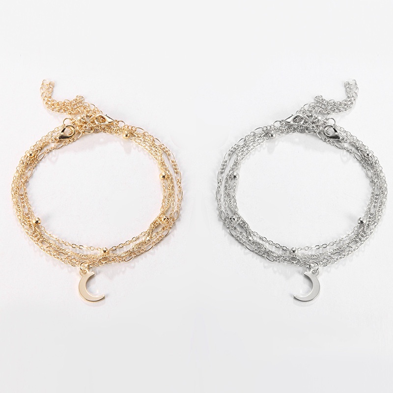 Ygt Set 4 Lắc Chân Mạ Bạc 925 Hình Mặt Trăng Thời Trang Đi Biển Mùa Hè Cho Nữ