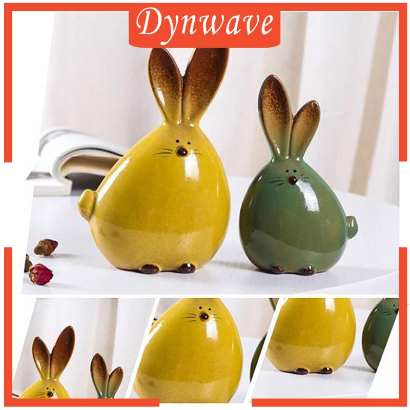 Set 2 Bức Tượng Thỏ Bằng Gốm Thủ Công Nghệ Thuật Cho Phòng Khách