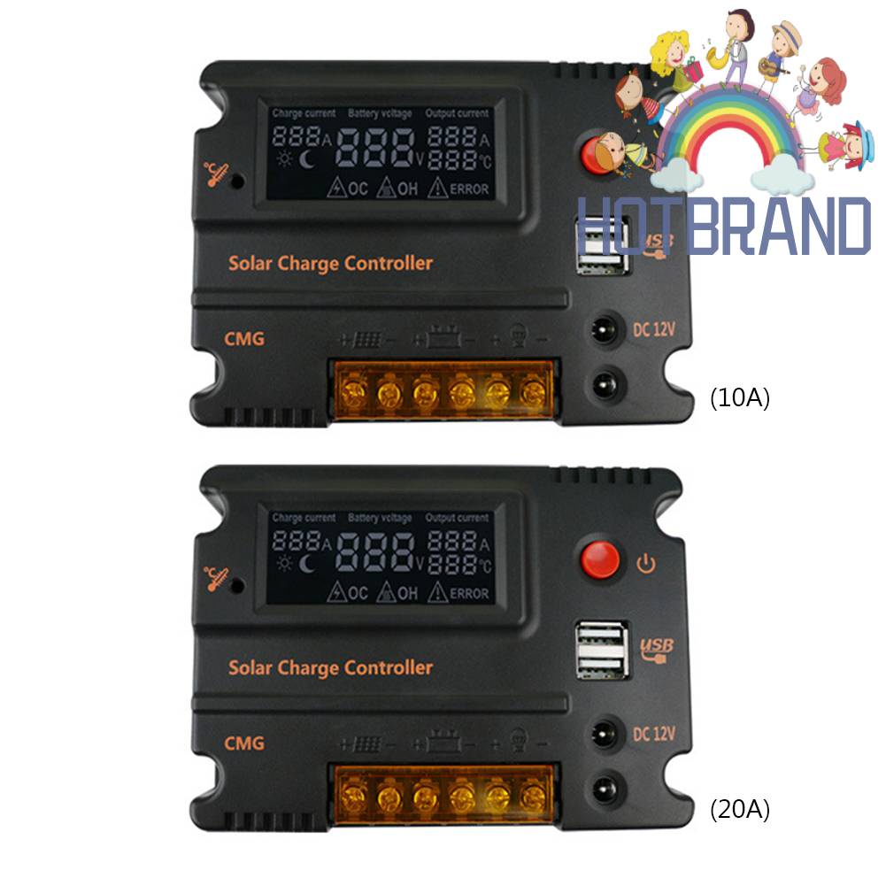 Bộ Điều Khiển Sạc Năng Lượng Mặt Trời 10A 20A Hai Cổng USB Màn Hình LCD