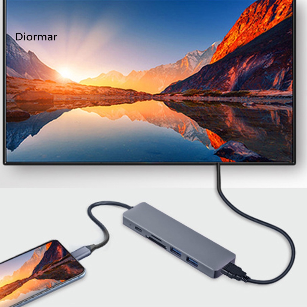 Đế Nối Dài Chống Nhiễu 6 Trong 1 Đầu Ra Type-C Sang HDMI Cho Máy Chiếu USB TF / SD-Card