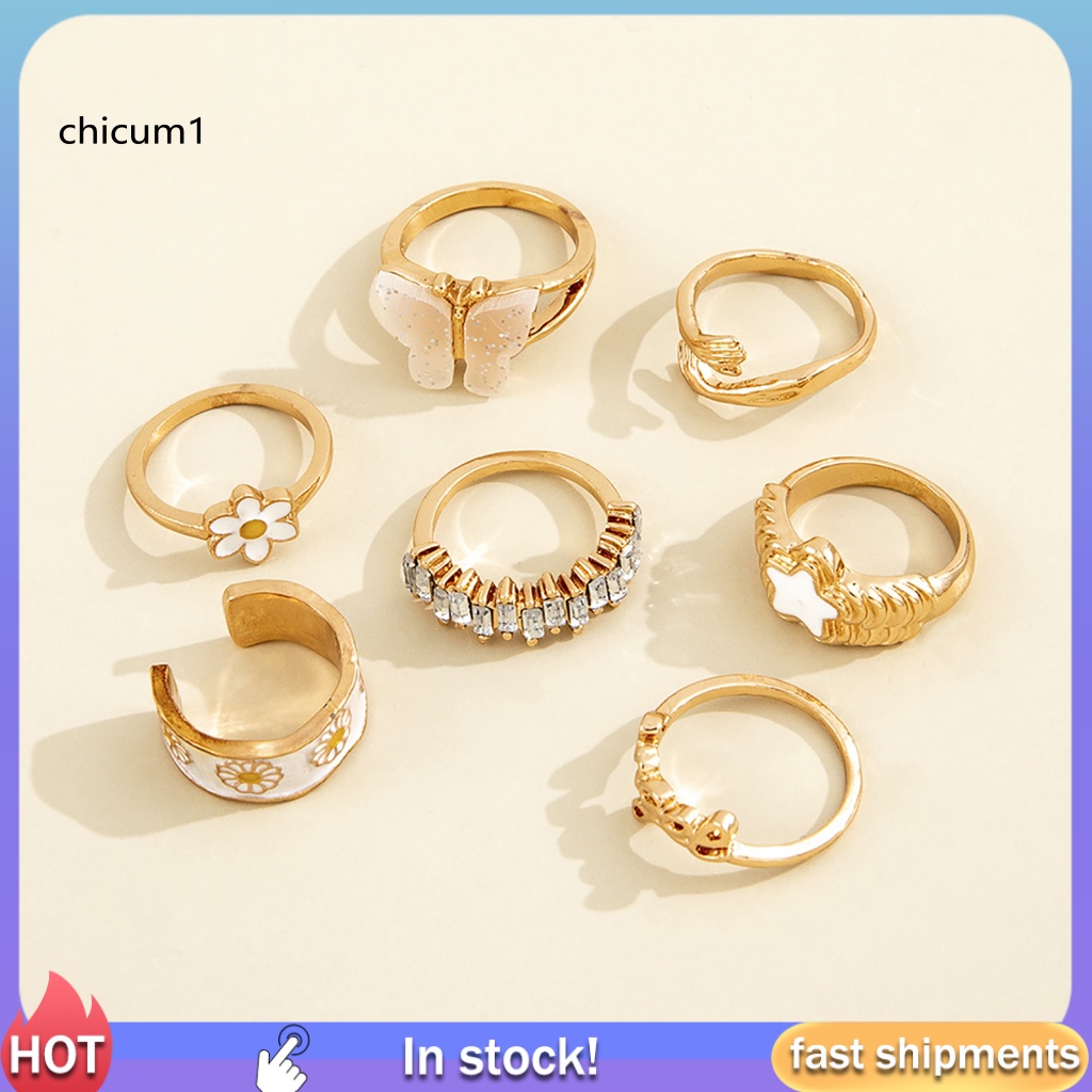 Set 7 Nhẫn Đeo Khớp Ngón Tay Hình Bướm Phong Cách Gothic Dành Cho Nữ