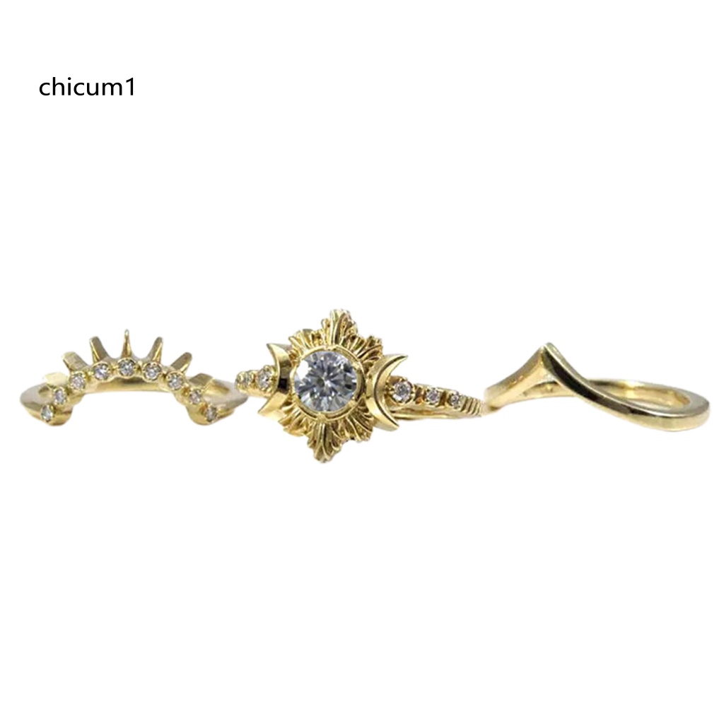 Set 3 Nhẫn Hợp Kim Nhiều Kiểu Dáng Phong Cách Bohemian