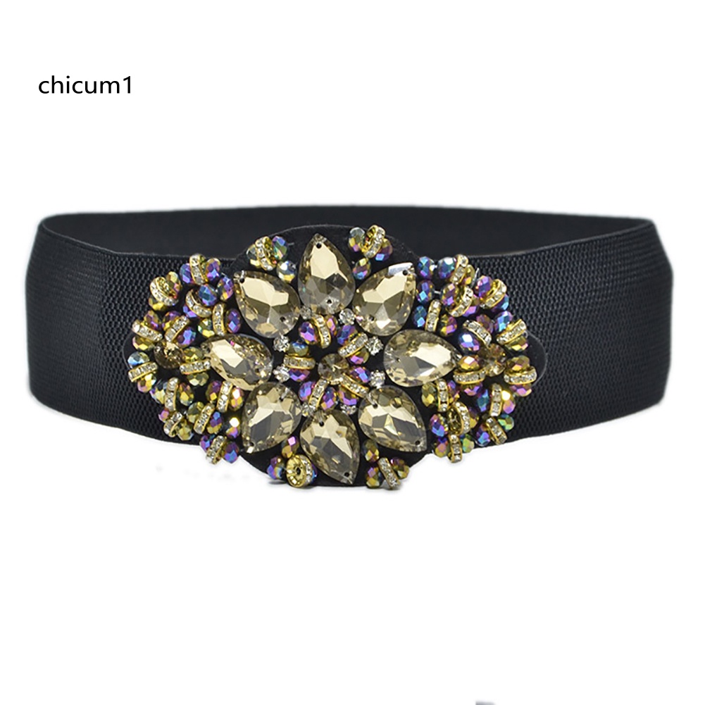 Thắt Lưng Nữ Co Giãn Mặt Hoa Đính Đá Nhiều Màu Sắc
