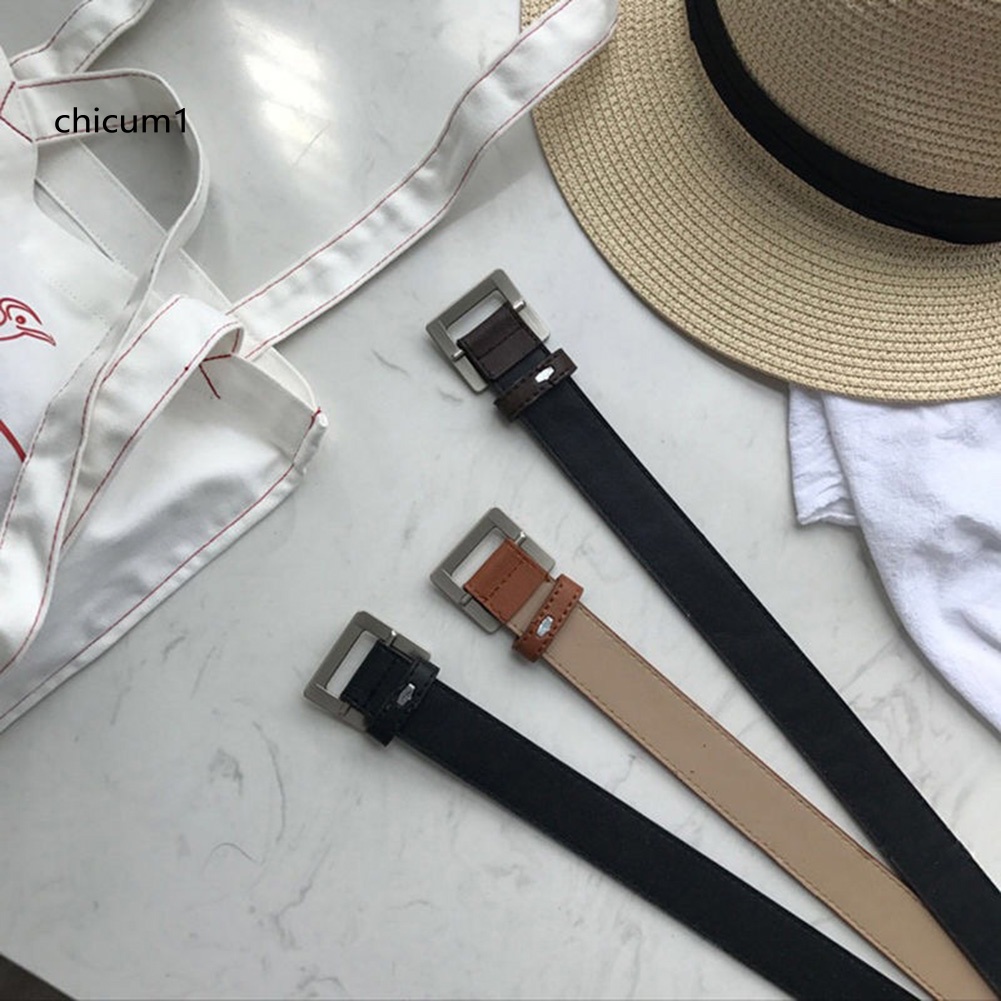 Thắt Lưng Giả Da Màu Trơn Khóa Vuông Thời Trang