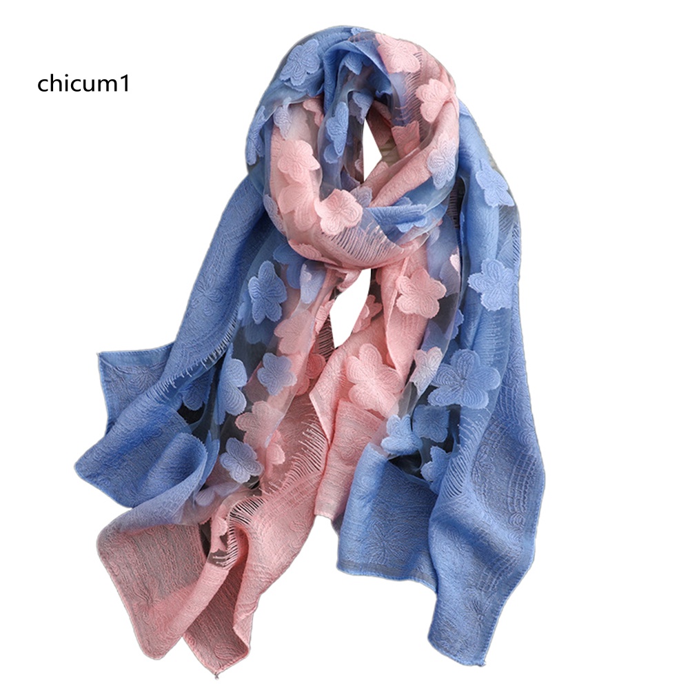 Khăn Choàng Cổ Dài Thêu Hoa Màu Sắc Tuyến Tính Cho Phái Nữ