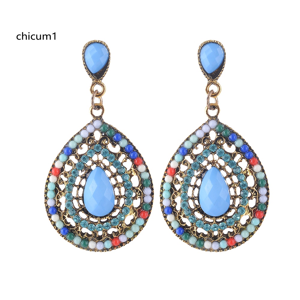 Khuyên Tai Chuỗi Đính Đá Hình Giọt Nước Phong Cách Boho