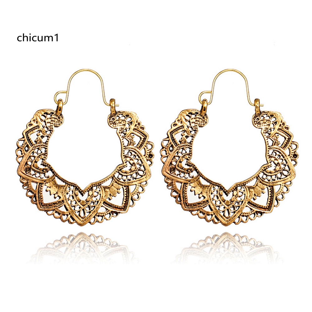 Khuyên Tai Dạng Vòng Rỗng Mặt Hình Trái Tim Rỗng Phong Cách Cổ Điển Cho Nữ