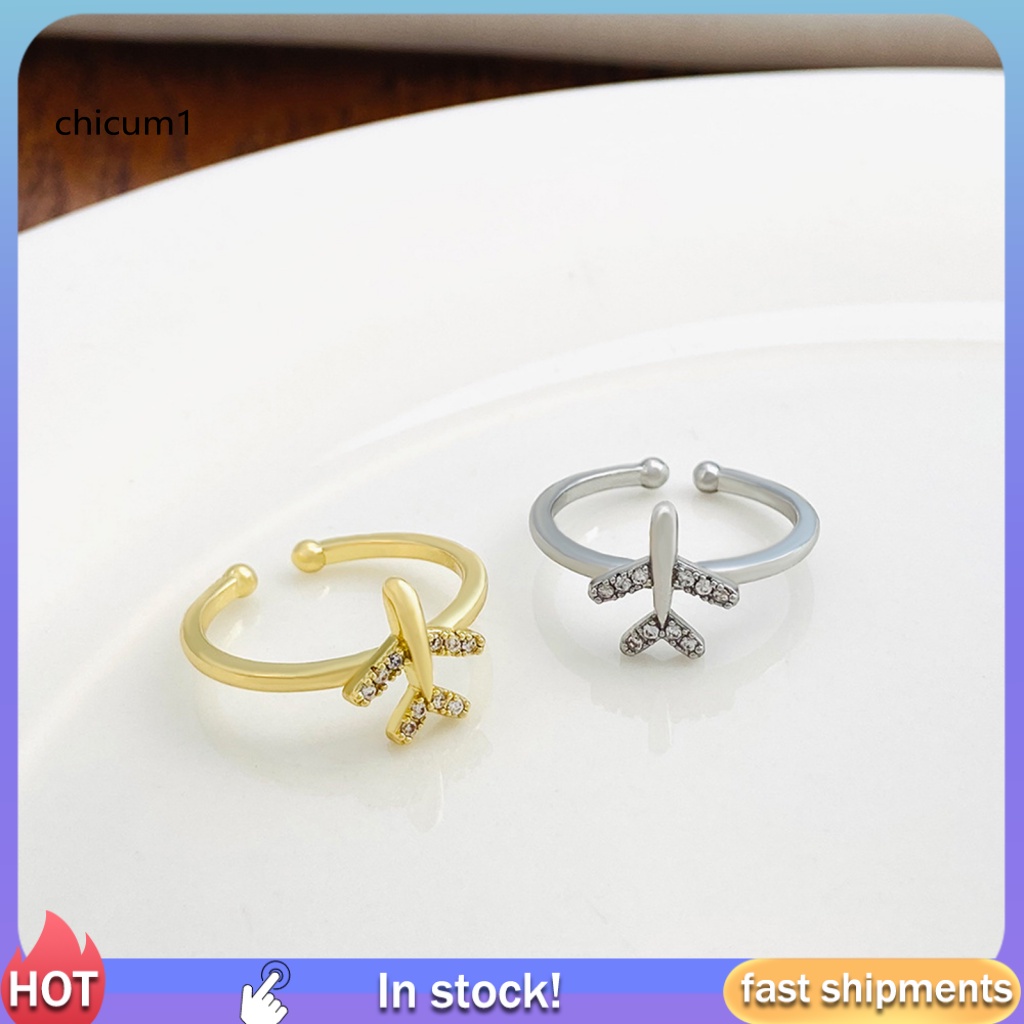 Nhẫn Hở Hình Máy Bay Bằng Kim Loại Lấp Lánh Có Thể Điều Chỉnh