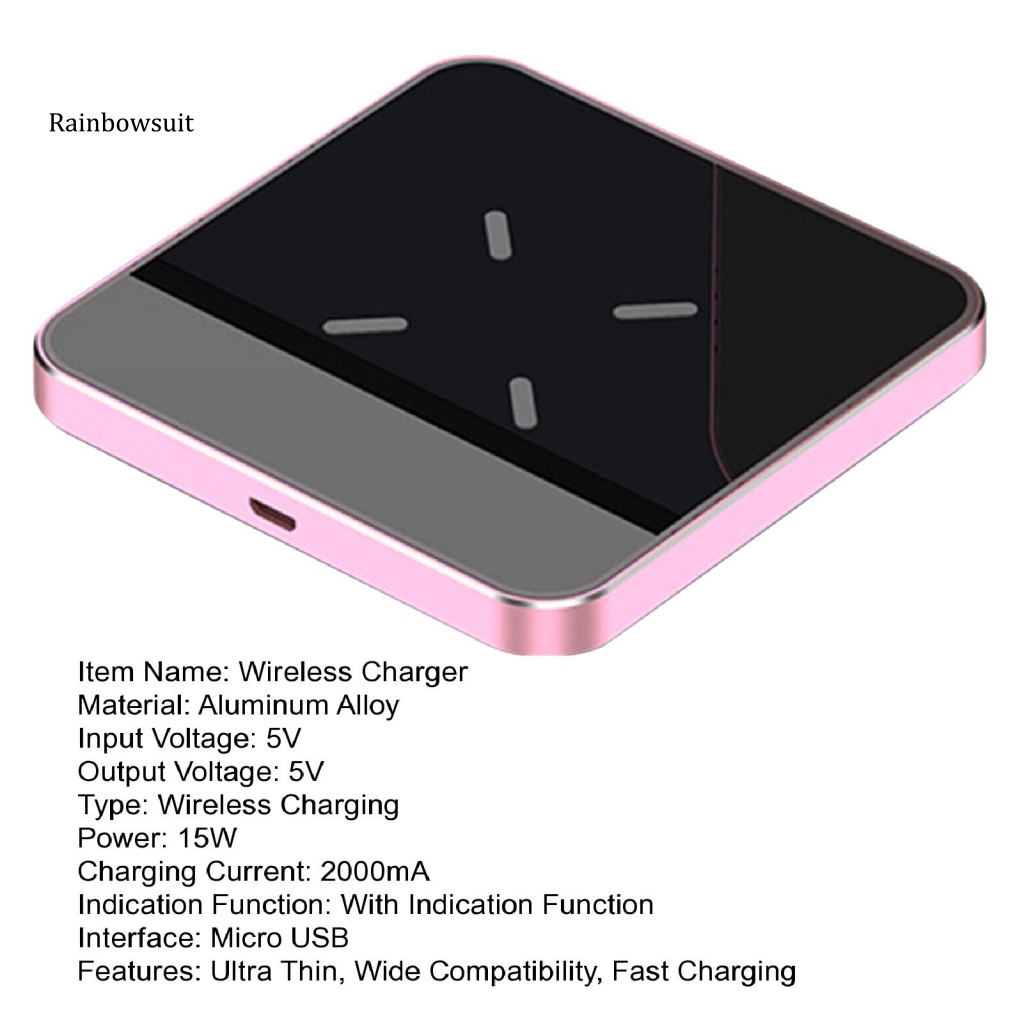 Đế Sạc Điện Thoại Không Dây 15W Bằng Hợp Kim Nhôm Siêu Mỏng Mặt Gương Cho Samsung Huawei iPhone Xiaomi