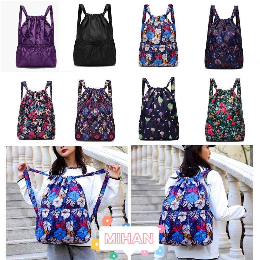 MIHAN1 Ba Lô Dây Rút In Họa Tiết Hoa Sức Chứa Lớn Chống Thấm Nước Trọng Lượng Nhẹ Đa Năng Cho Thanh Thiếu Niên