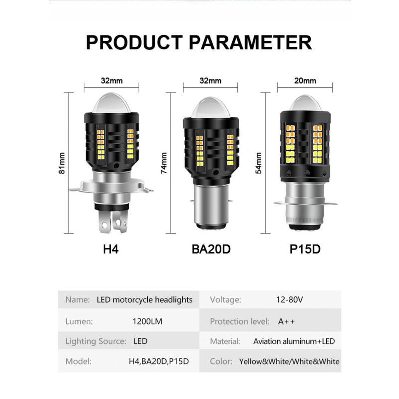 1 Đèn Pha led P15d ba20d h6 h4 12v 24v 6000k Chất Lượng Cao Cho Xe Mô Tô