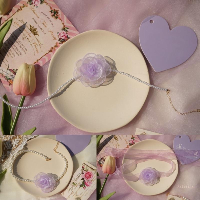 Vòng Cổ Choker Hình Hoa Hồng Đính Ngọc Trai Thời Trang