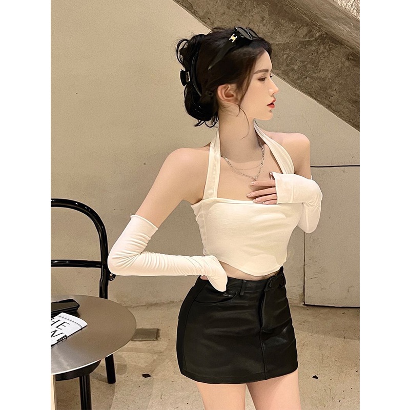 Áo Hai Dây Dáng Ngắn Hở Vai Màu Trơn Quyến Rũ Hợp Thời Trang Cho Nữ 4EH7