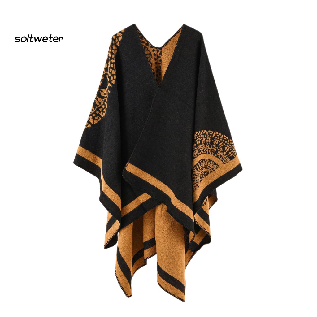 St Áo Khoác Poncho Dày Ghép Vải Cashmere Mềm Mại Có Thể Chạm Vào Thời Tiết Lạnh Cho Nữ