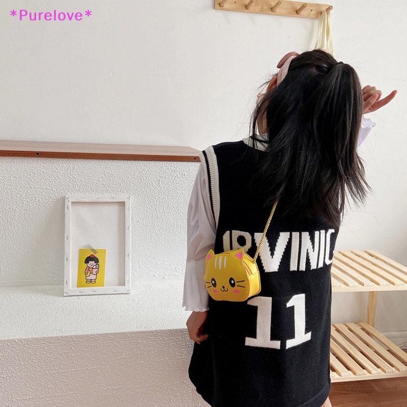 Túi Đeo Chéo Mini Có Khóa Kéo In Hình Mèo Dễ Thương Thời Trang Mùa Hè Cho Bé Trai Và Gái Mới