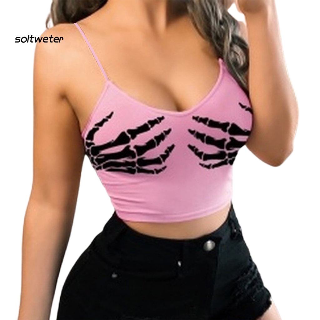 St Áo Croptop Ôm Dáng In Hình Bàn Tay Phong Cách Gothic Quyến Rũ