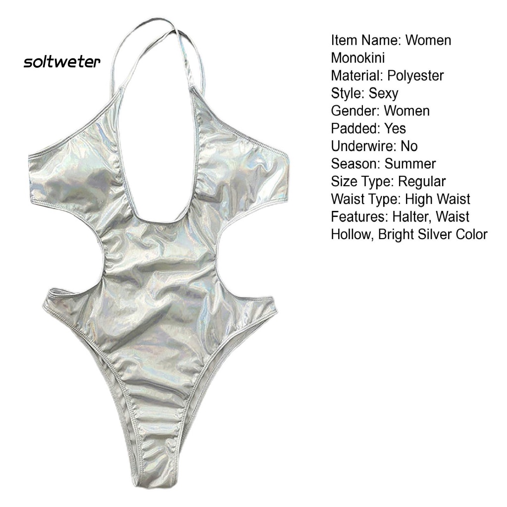 Bộ Bikini Một Mảnh Hở Lưng Cổ Chữ V Màu Bạc Sáng Phong Cách Quyến Rũ Dành Cho Nữ