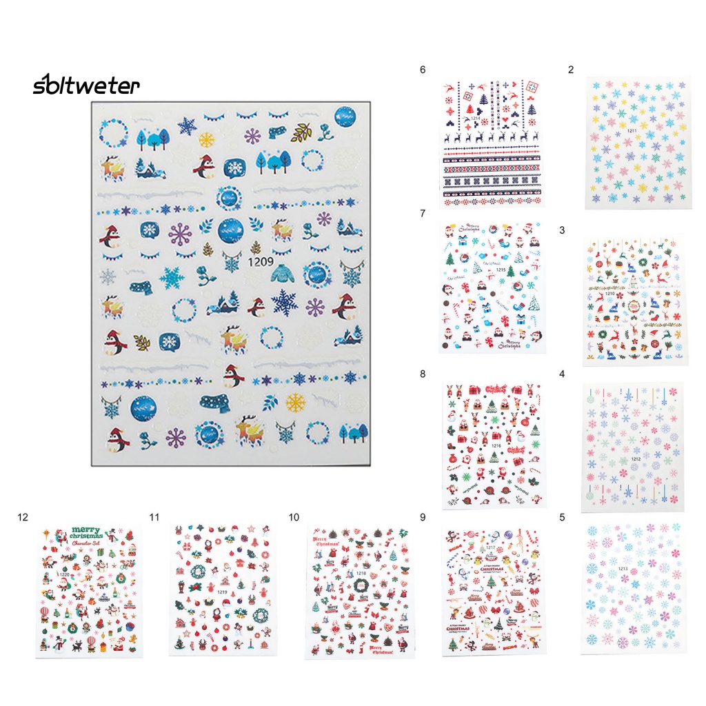 Miếng Dán Trang Trí Móng Tay 3D Siêu Mỏng In Họa Tiết Giáng Sinh Dễ Thương Dành Cho Nữ