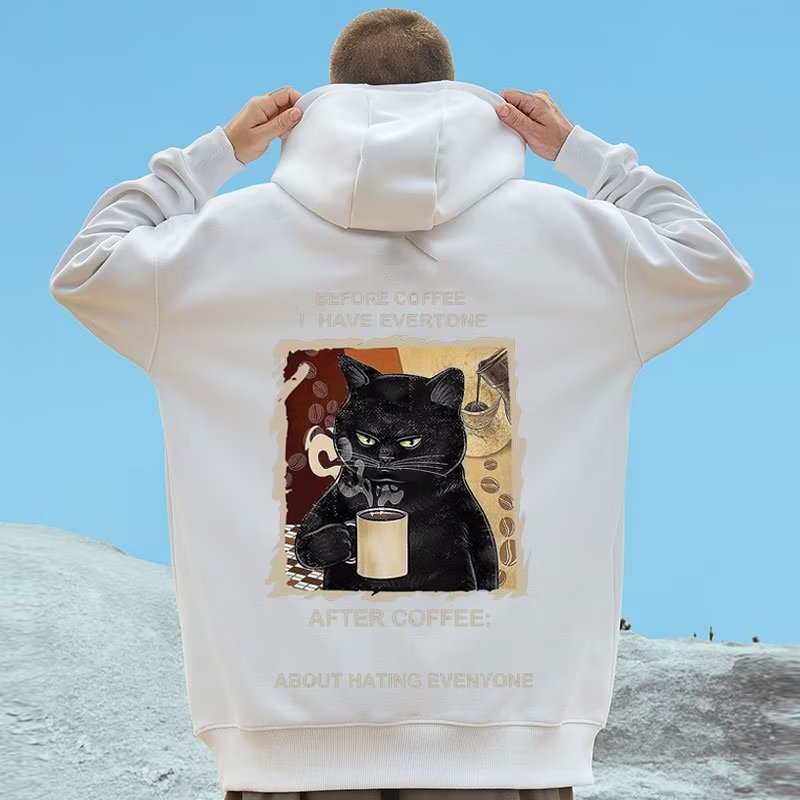 Áo hoodie dáng rộng thời trang cho nam size M-8XL Tay Dài Dáng Rộng In Hình Mèo Đen Hoạt Hình Phong Cách Mỹ Thời Trang unisex Nam Nữ