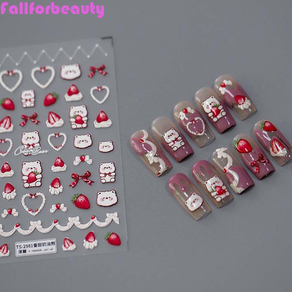 FALLFORBEAUTY Miếng Dán Trang Trí Móng Tay Họa Tiết Động Vật Hoạt Hình Dễ Thương DIY