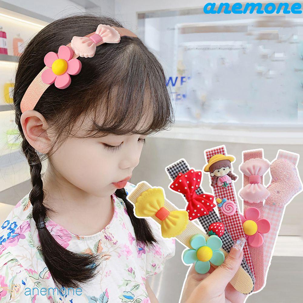 ANEMONE Băng Đô Cài Tóc Kẻ Sọc Caro Đính Hoa Dễ Thương Phong Cách Retro Cho Bé Gái