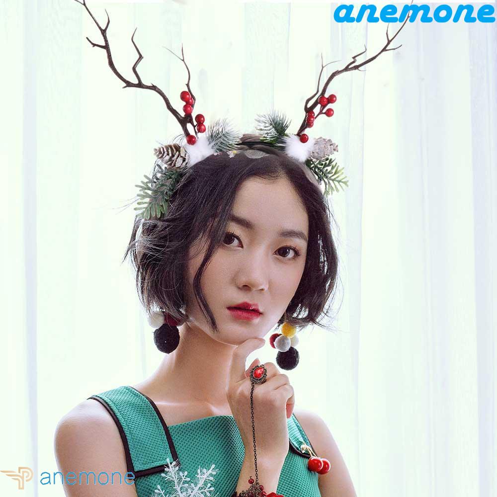 ANEMONE Băng Đô Cài Tóc Hình Sừng Hươu Đính Hoa Cho Nữ
