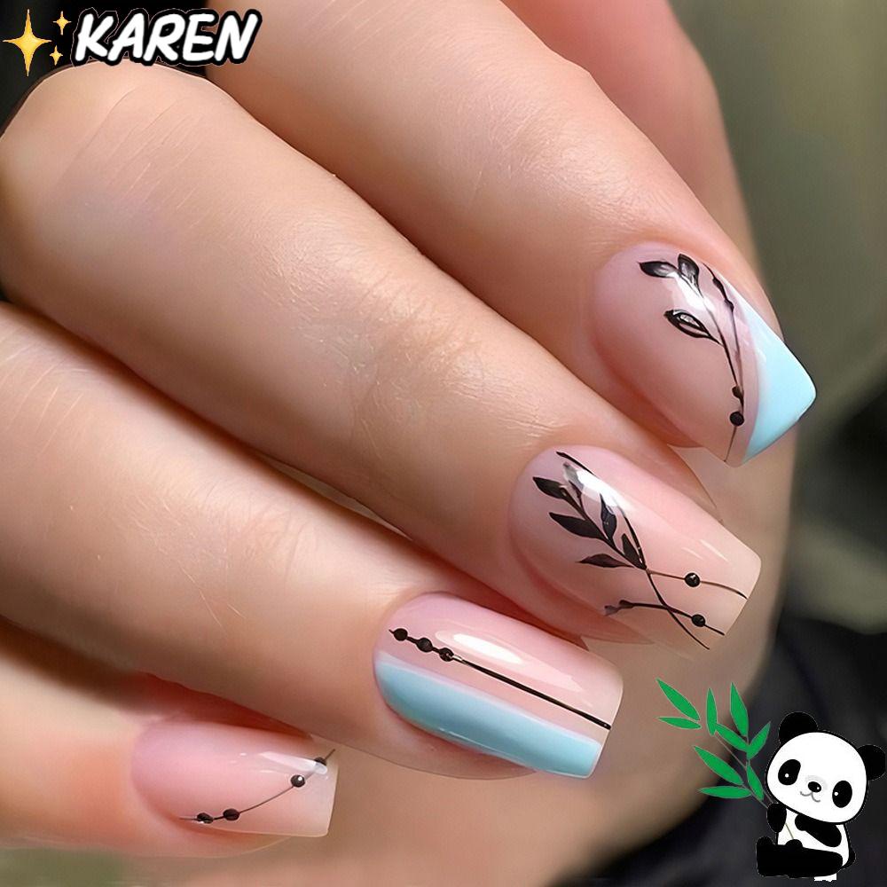 KAREN Móng Tay Giả Kiểu Pháp Đầu Vuông Dài Vừa Thời Trang Cho Nữ